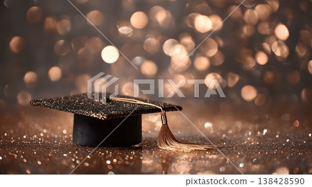 Graduation Cap with Sparkling Bokeh Lights in Soft Shallow Focus 138428590