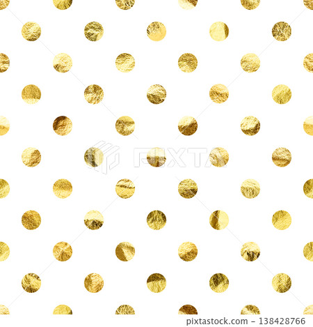 Gold foil seamless texture, shiny handmade circles. Golden glittering pattern. Shining hand drawn background. Wedding, greeting card decoration elements. Modern minimalist art. Vector illustration Gold foil seamless texture, shiny handmade circles. Golden glittering pattern. Shining hand drawn background. Wedding, greeting card decoration elements. Modern minimalist art. Vector illustration 138428766