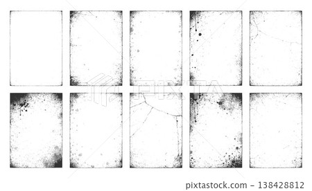 Grunge frame with overlay texture. Old dirty concrete background with cracks and scratches. Distressed grainy surface. Vintage urban backdrop. Scraped and stained design element. Vector illustration 138428812