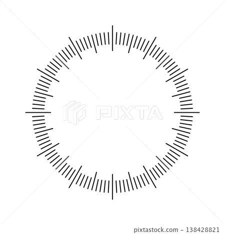 Mechanical clock face, bezel. Watch dial with minute and hour marks. Timer or stopwatch element. Blank measuring circle scale with divisions. Vector illustration Mechanical clock face, bezel. Watch dial with minute and hour marks. Timer or stopwatch element. Blank measuring circle scale with divisions. Vector illustration 138428821