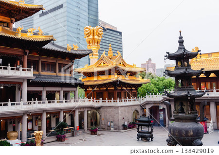 The majestic golden temple of Jing'an Temple in Shanghai and the cityscape The majestic golden temple of Jing'an Temple in Shanghai and the cityscape 138429019