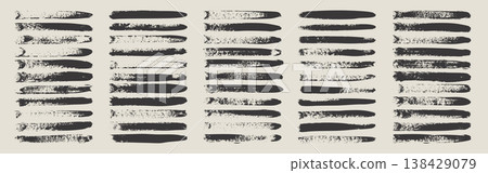 Long grunge brush strokes, lines, ink smudges, hand-drawn scribble shapes. Handmade sketchy marks acrylic stains, charcoal streaks. Paint textures, brush effect. Marker underline. Vector illustration 138429079