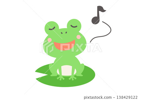一隻可愛的唱歌青蛙的向量插圖 138429122