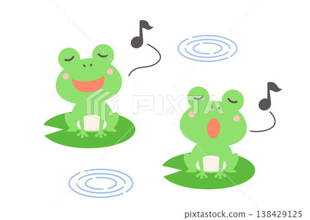 A vector illustration of two cute singing frogs creating ripples. A vector illustration of two cute singing frogs creating ripples. 138429125