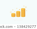 Minimal illustration of growing stacks of gold coins with sparkles on a clean background symbolizing financial growth wealth savings investment success and profit increase 138429277