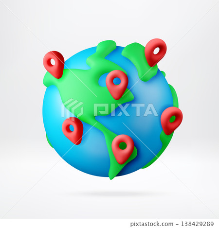 3D globe with red location pins 138429289