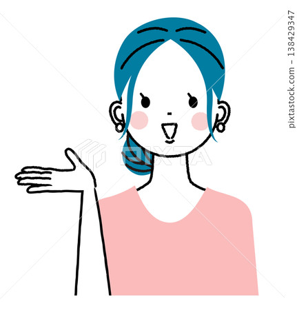 A young woman with her hair tied up; another woman making a gesture of invitation. A young woman with her hair tied up; another woman making a gesture of invitation. 138429347