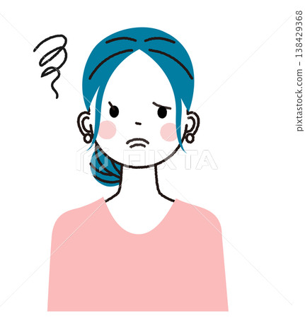 一位頭髮紮起來的年輕女子；一位表情憂慮的女子。 138429368