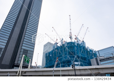 Urban landscape with skyscrapers under construction 138429434