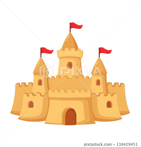 Cute Sand Castle Red flag Cartoon Vector Illustration Cute Sand Castle Red flag Cartoon Vector Illustration 138429451