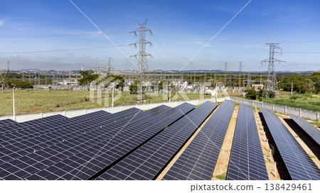 Aerial view of solar panels and electricity substation in Atalaia Aerial view of solar panels and electricity substation in Atalaia 138429461