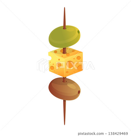 Cute Cheese and Olive Skewer Cartoon Vector Illustration Cute Cheese and Olive Skewer Cartoon Vector Illustration 138429469