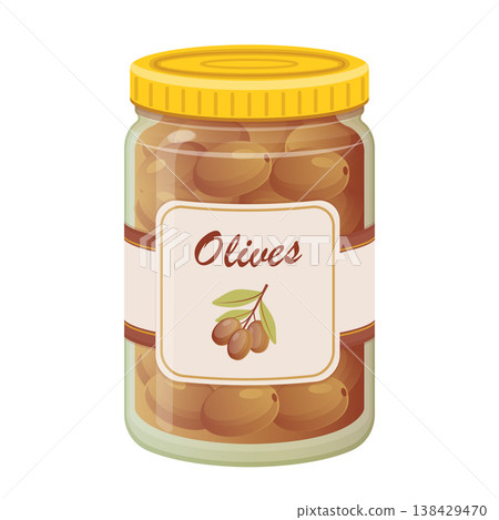 Glass Jar of Preserved Olives Cartoon Vector Illustration Glass Jar of Preserved Olives Cartoon Vector Illustration 138429470