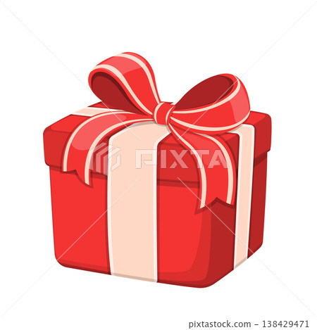 Red Gift Box with Ribbon Cartoon Vector Illustration Red Gift Box with Ribbon Cartoon Vector Illustration 138429471