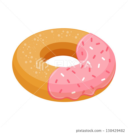 Cute Cartoon Dessert Glazed Strawberry Donut Vector Illustration 138429482