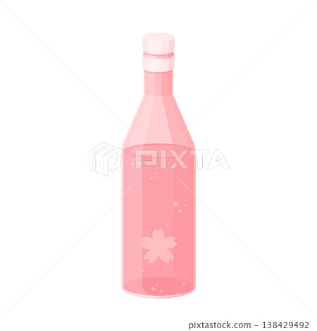 Cartoon Pink Sakura Flower Glass Bottle Vector Illustration 138429492