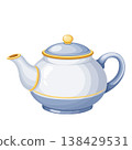 Cute Cartoon Elegant blue Teapot Vector Illustration 138429531