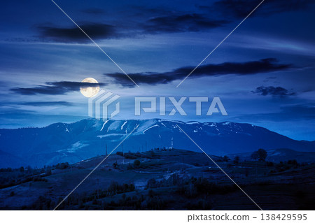 mountainous countryside scenery at night. mysterious sky above the distant valley and ridge. full moon over remote meadows and trees on rolling hills. beautiful nature landscape during spring mountainous countryside scenery at night. mysterious sky above the distant valley and ridge. full moon over remote meadows and trees on rolling hills. beautiful nature landscape during spring 138429595