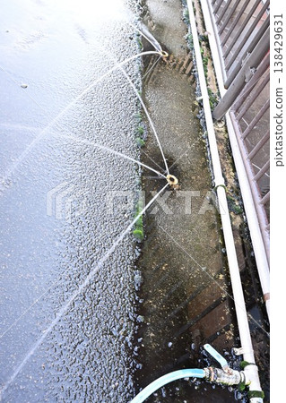 Snow-melting pipes installed on roads in heavy snowfall areas 138429631
