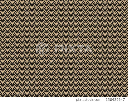 Black and gold background with a traditional Japanese wave pattern. Black and gold background with a traditional Japanese wave pattern. 138429647