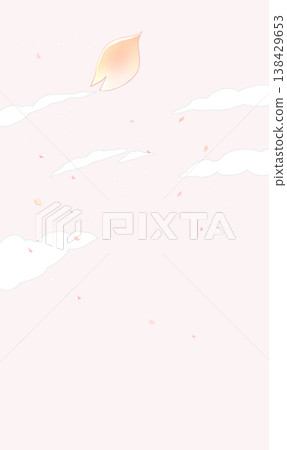 Cherry blossoms falling, clouds, vertical format, pink background. 138429653