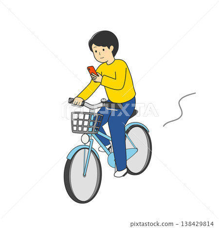 圖解:一名男子騎車時使用智慧型手機。違規行為、處罰、危險行為、NG 圖解:一名男子騎車時使用智慧型手機。違規行為、處罰、危險行為、NG 138429814