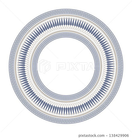 Vector round classic frame. Greek key meander. Patterns of Greece, ancient Rome. Circle european border. Round antique border from Greek. Typical egyptian, assyrian, greek. Classic Greek key design 138429906