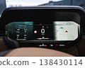 Close up of a digital instrument cluster shows 0 kmh in Park, trip data, and a 3D map with V16 and Maza iela in Latvia, 8 C at 14 46, odometer 32342 km, and status icons 138430114