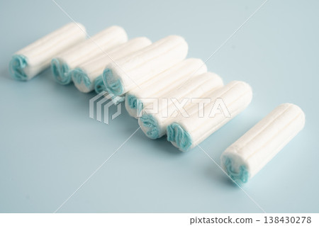 Cotton tampons for women hygiene menstrual period cycle protection. 138430278