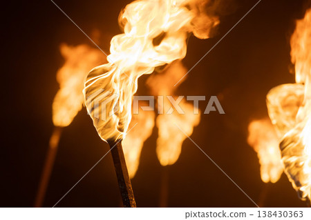 Chijiwa Cherry Blossom Fire Festival: A nighttime fire festival where torches burn brightly. Chijiwa Cherry Blossom Fire Festival: A nighttime fire festival where torches burn brightly. 138430363