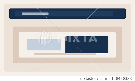 Layered interface layout with overlapping panels and highlighted content block in modern minimal UI design showing depth composition for web application template system Layered interface layout with overlapping panels and highlighted content block in modern minimal UI design showing depth composition for web application template system 138430388