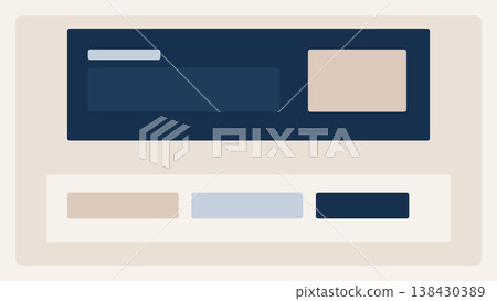 Dark interface layout with large content panel and secondary blocks in modern minimal UI design showing contrast composition for web application dashboard template 138430389