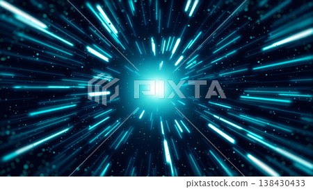 A background image (blue) featuring dazzling light and the image of warping through outer space. 138430433
