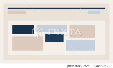 Horizontal interface layout with top navigation line and scattered content blocks in modern minimal UI design showing dynamic composition for web application system Horizontal interface layout with top navigation line and scattered content blocks in modern minimal UI design showing dynamic composition for web application system 138430470