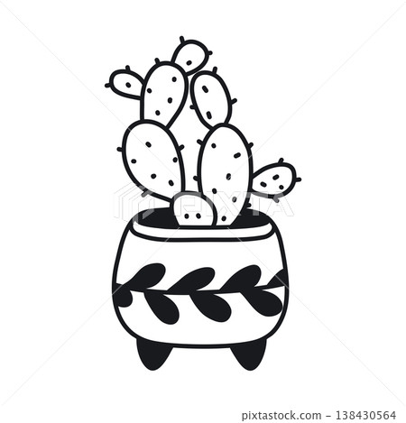 Potted cactus black doodle illustration on white background Potted cactus black doodle illustration on white background 138430564