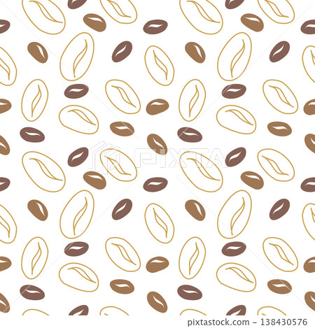 Roasted Arabica coffee beans. Hand drawn vector seamless pattern For cookbooks designs, magazines, oriental coffee houses and dishware, tableware textile fabric, holidays, postcards banners clip arts. 138430576