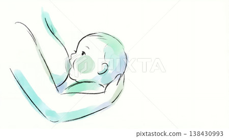 一幅溫馨的插圖，描繪了一位母親在房間裡溫柔地為寶寶哺乳。 138430993