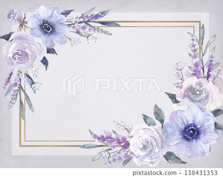 水彩植物邊框，圖案為銀蓮花和玫瑰 138431353