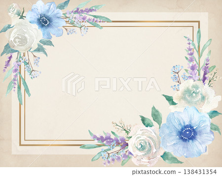 Watercolor botanical frame of anemones and roses 138431354