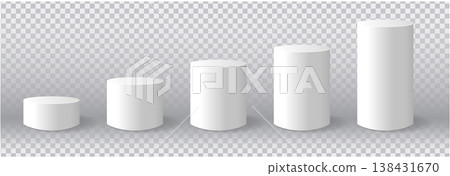 Vector set white cylindrical plinth podium in ascending height.  138431670