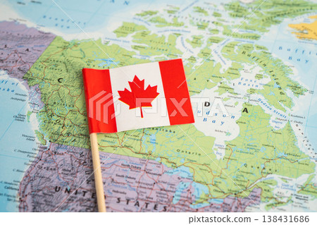 Bangkok, Thailand July 13, 2025 Canada flag on world map. 138431686
