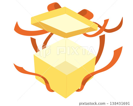 An illustration of the moment a gift box with a red ribbon is opened. An illustration of the moment a gift box with a red ribbon is opened. 138431691