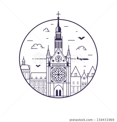 Sainte-Chapelle Church Paris Landmark Line Icon 138431969