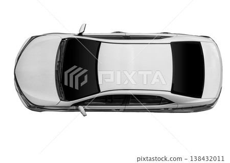 Top view of white car isolated on white background. With clipping path. 138432011