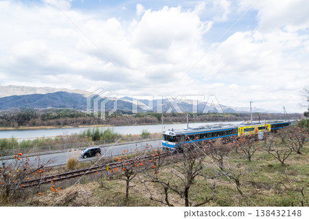 [Tokushima Line] Limited Express Tsurugi running along the Yoshino River 138432148