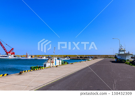 Hamasarufutsu Fishing Port, a small port in northern Hokkaido 138432309