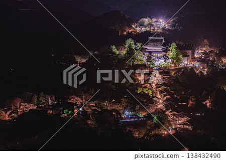 Spring in Nara: The breathtaking scenery of Mount Yoshino, where cherry blossoms and temples glow at night. Spring in Nara: The breathtaking scenery of Mount Yoshino, where cherry blossoms and temples glow at night. 138432490
