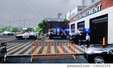An swat police driving fast on a city street. 3d rendering. An swat police driving fast on a city street. 3d rendering. 138432574