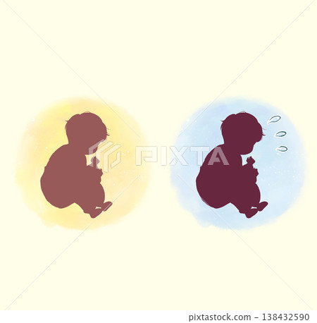 Silhouette set of a sleeping child and a crying child. Silhouette set of a sleeping child and a crying child. 138432590