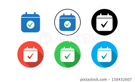 Calendar Checkmark Icons Set for Appointments, Events, Schedules and Confirmations 138432607